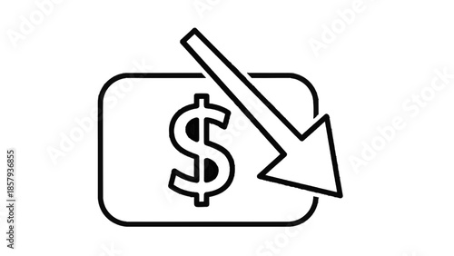 Vector illustration of dollar sign with downward arrow on transparent background