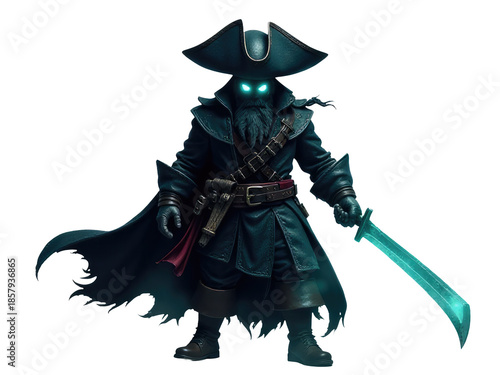 A man dressed as a pirate holds a sword in his hand