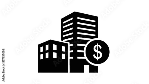 Vector illustration of buildings and money icon, on transparent background