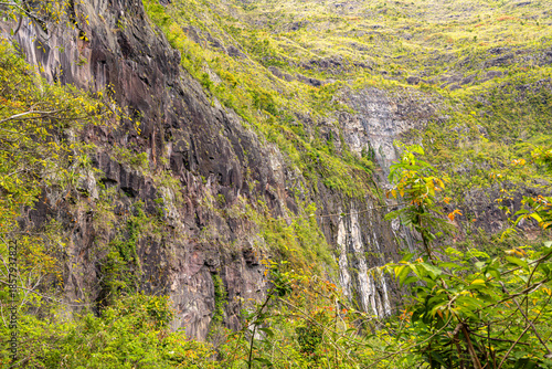 Mafate Circus Galets river and mountains in Reunion Island in Indian Ocean