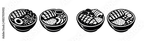 Ramen vector icons set. noodles, soup, japanese cuisine symbols