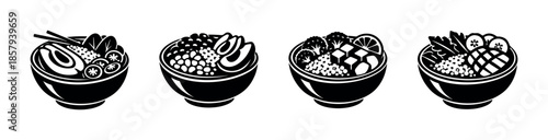 Food vector icons set. culinary, meals, bowls symbols