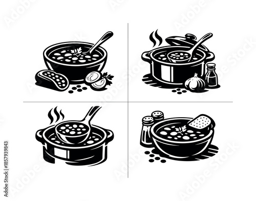 Soup vector icons set. cooking, culinary, kitchen symbols