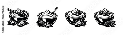 Dessert vector icons set. sweets, yogurt, fruit symbols