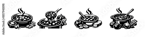 Soup vector icons set. cooking, food, meal symbols