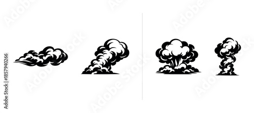 Explosion vector icons set. smoke, blast, cloud illustrations