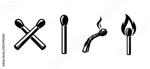 Matchstick vector icons set. safety, fire, match symbols collection