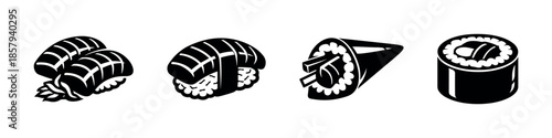 Sushi vector icons set. japanese food, cuisine, sushi symbols