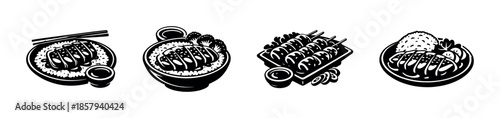 Japanese food vector icons set. cuisine, sushi, traditional dishes