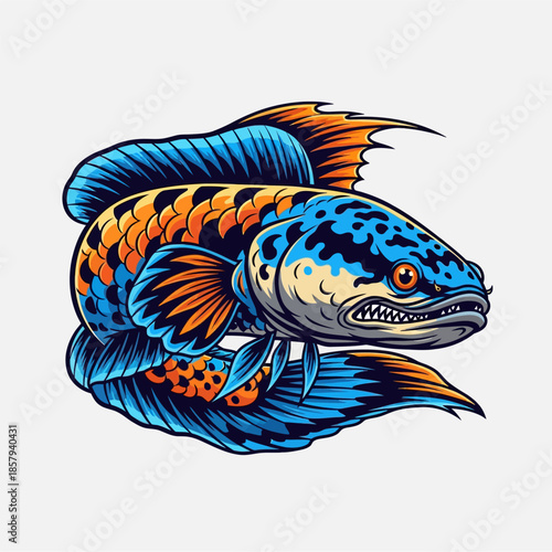 Vibrant Aggressive Predatory Fish Mascot Illustration