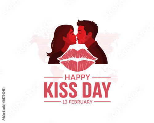 Happy Kiss Day, February 13th, as part of Valentines Week, and July 6th, as International Kissing Day, Kiss Day Dates Part of Valentines Week, celebrated by couples World kiss day vector design