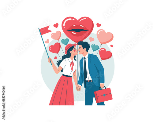 Happy Kiss Day, February 13th, as part of Valentines Week, and July 6th, as International Kissing Day, Kiss Day Dates Part of Valentines Week, celebrated by couples World kiss day vector design