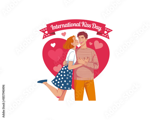 Happy Kiss Day, February 13th, as part of Valentines Week, and July 6th, as International Kissing Day, Kiss Day Dates Part of Valentines Week, celebrated by couples World kiss day vector design