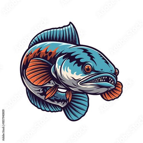 Aggressive Blue Snakehead Fish Mascot Illustration