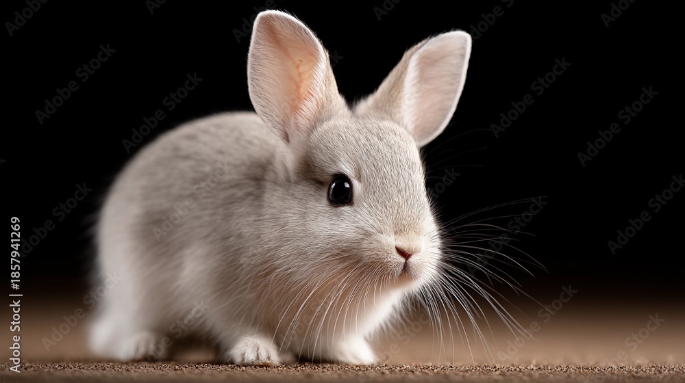 Obraz premium A small white rabbit is standing on a wooden surface