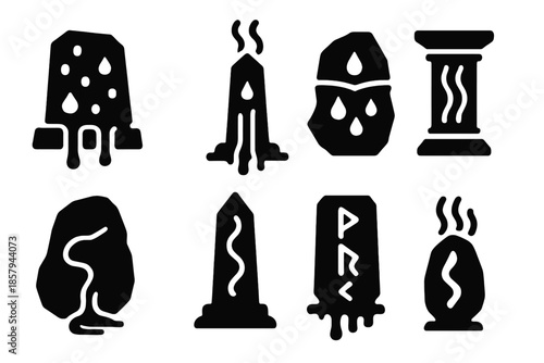 Porous Prophecy Monolith. Solid style icons of a monument that predicts through osmosis: porous prophecy monolith, glowing