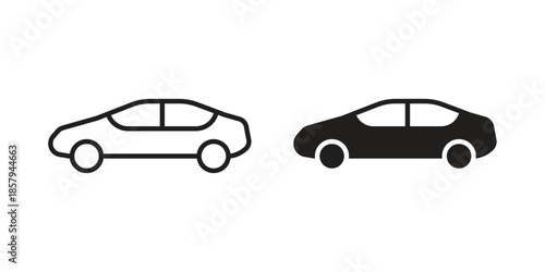 Car side view icons. Outline and filled icons. Vector Graphic. EPS 10