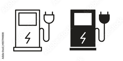 Charging station icons. Outline and filled icons. Vector Graphic. EPS 10
