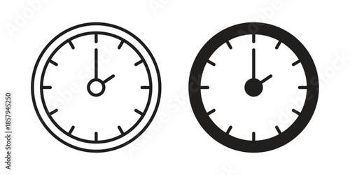 Clock two icons. Outline and filled icons. Vector Graphic. EPS 10