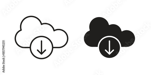 Cloud download icons. Outline and filled icons. Vector Graphic. EPS 10