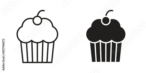Cupcake icons. Outline and filled icons. Vector Graphic. EPS 10