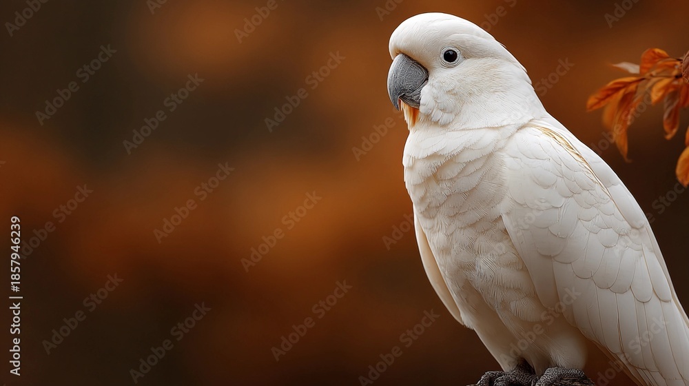 Fototapeta premium A white Cockatoo bird is perched on a branch
