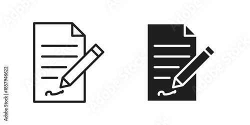 Document signed icons. Outline and filled icons. Vector Graphic. EPS 10