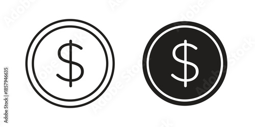 Dollar icons. Outline and filled icons. Vector Graphic. EPS 10