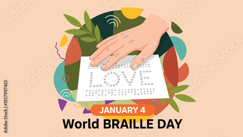 World braille day celebration with hand and calendar