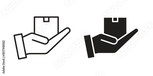 Hand holding box icons. Outline and filled icons. Vector Graphic. EPS 10