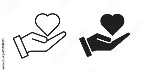 Hand holding heart icons. Outline and filled icons. Vector Graphic. EPS 10