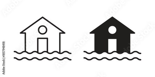 House flood icons. Outline and filled icons. Vector Graphic. EPS 10