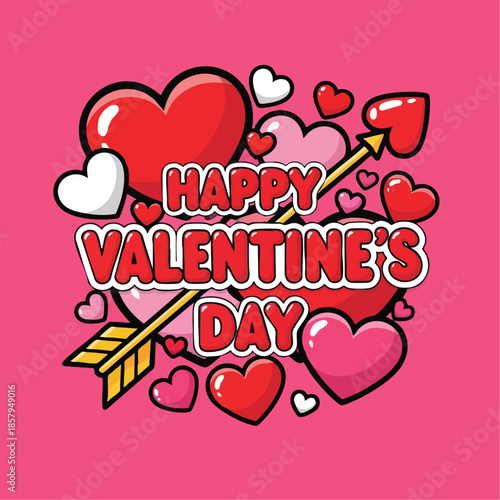 Valentines Day heart illustration with arrow and colorful red pink hearts for romantic celebration 