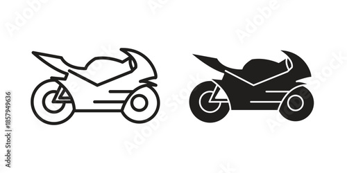 Motorcycle icons. Outline and filled icons. Vector Graphic. EPS 10