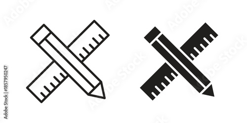 Pencil and ruler icons. Outline and filled icons. Vector Graphic. EPS 10