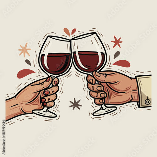 Red wine glasses cheers with splash illustration celebrating friendship and toast moment vector 