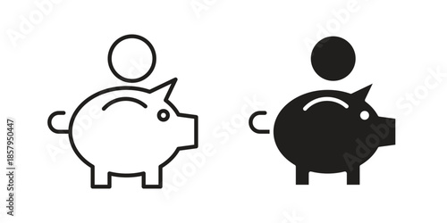Piggy bank icons. Outline and filled icons. Vector Graphic. EPS 10