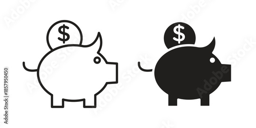 Piggy bank icons. Outline and filled icons. Vector Graphic. EPS 10