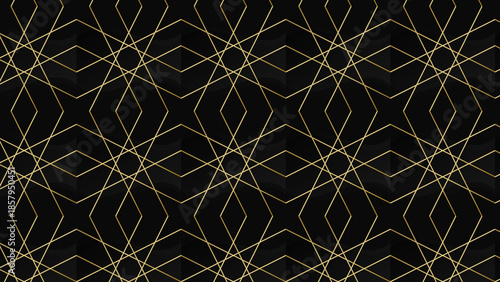 Seamless geometric pattern background with golden lines on black texture illustration vector 