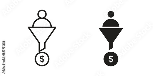 Sales funnel icons. Outline and filled icons. Vector Graphic. EPS 10
