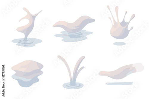 Abstract Fluid Ballet. Isometric vector illustration set Abstract Fluid Ballet: graceful ink shapes, wave reflections, suspended