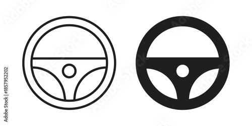 Steering wheel icons. Outline and filled icons. Vector Graphic. EPS 10