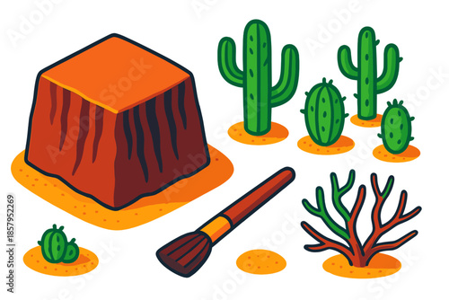 Desert Varnish Landscape. Isometric vector illustration set Desert Varnish Canvas: desert rock surface, natural varnish streaks,