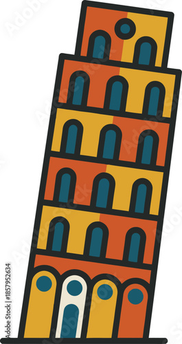 Leaning Tower of Pisa Italy Landmark Vector Illustration