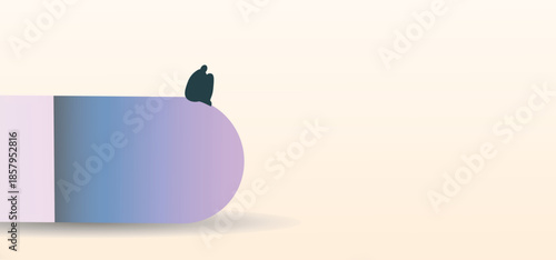 Abstract mental health illustration with capsule and lonely figure on top. Concept of depression, emotional isolation, recovery journey and inner balance.