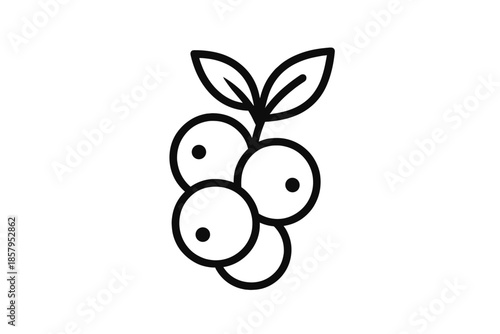 Forest Fruits Icons. Line style icons of Forest Fruits: tiny fruit, soft round shape, clustered form, leafy top, gentle curve,