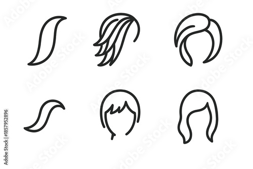 Flowing Mane Icons. Line style icons of Mane: flowing mane curve, layered strands, circular mane form, soft wave arc, subtle