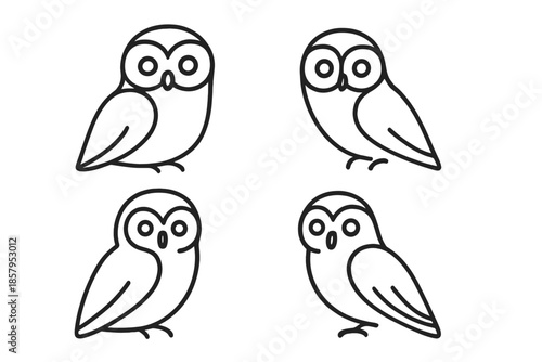 Nocturnal Bird Icons. Line style icons of Nocturnal Birds: rounded head, wide eyes, gentle wing arc, soft silhouette, subtle