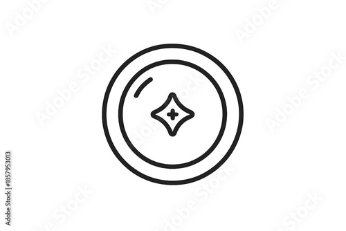 Treasure Token Icons. Line style icons of Treasure Tokens: small round piece, subtle shine line, curved edge, gentle disc outline,