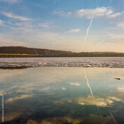 Sunrise on a frozen lake